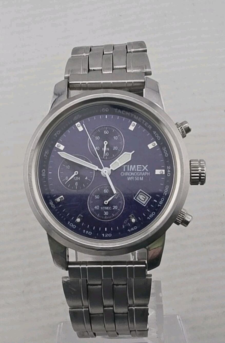 Vintage 2000 Timex Chronograph Date Quartz Men's Watch SR927 New Battery Runs